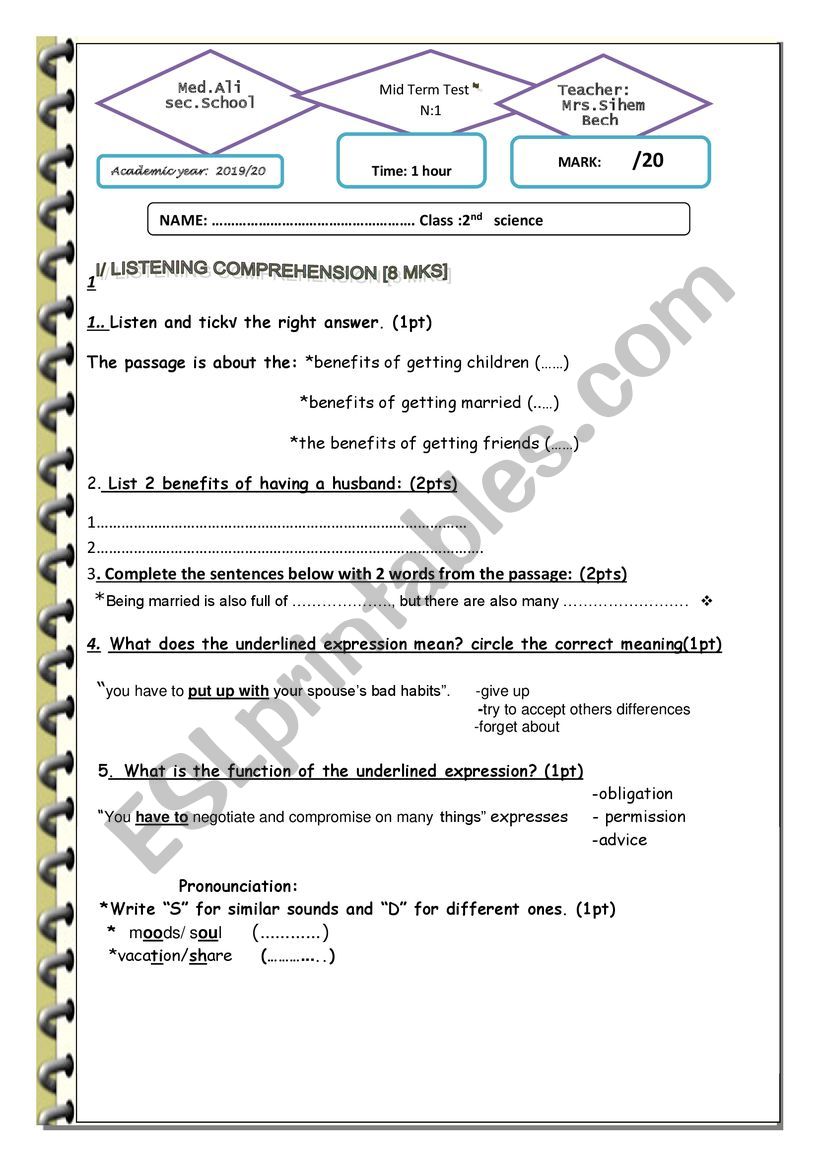 mid- term test 1 worksheet