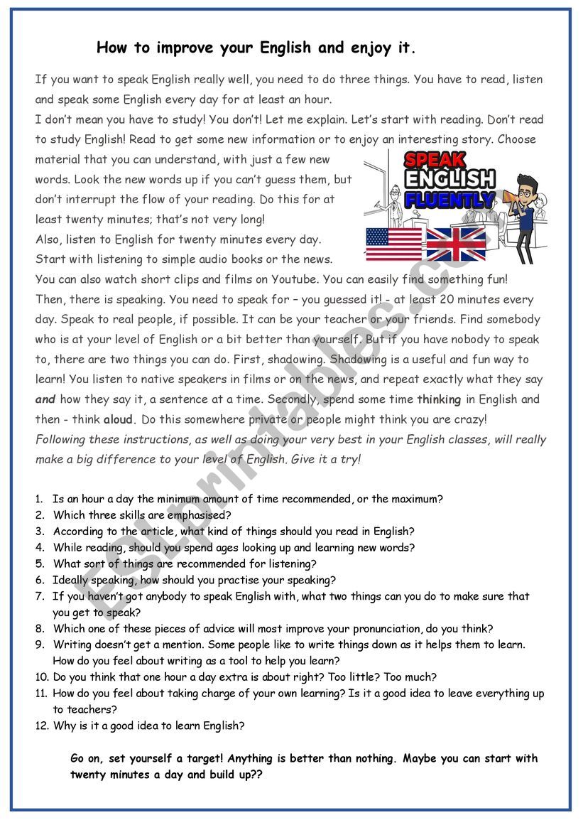 How to improve your English worksheet