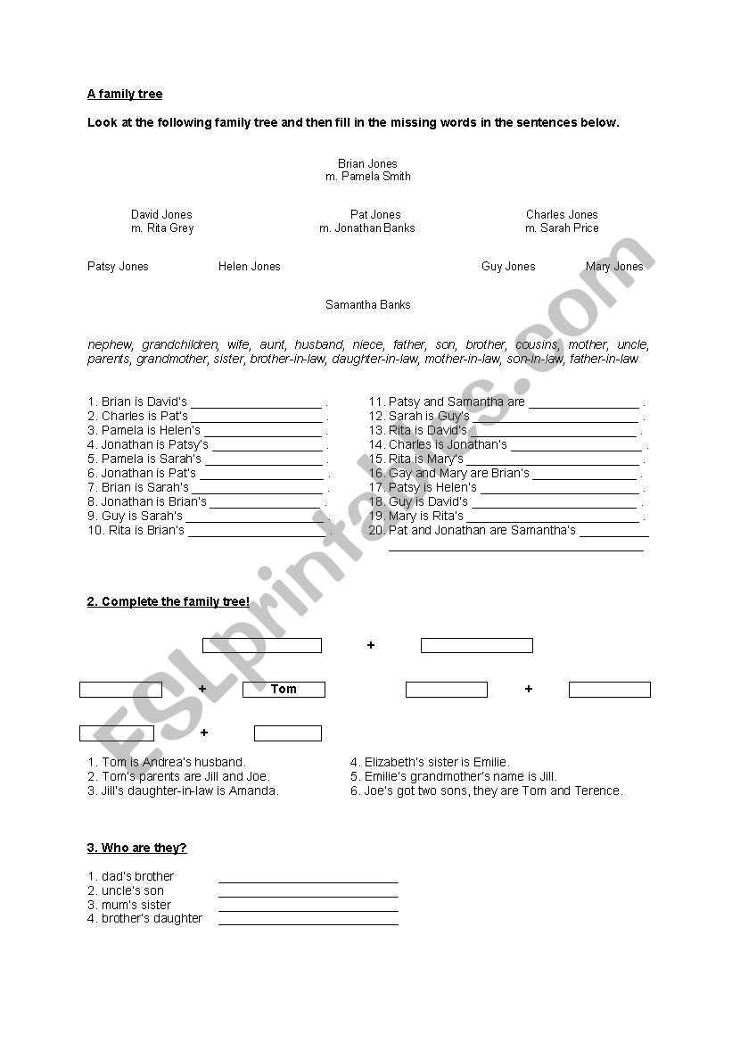 Family Tree worksheet
