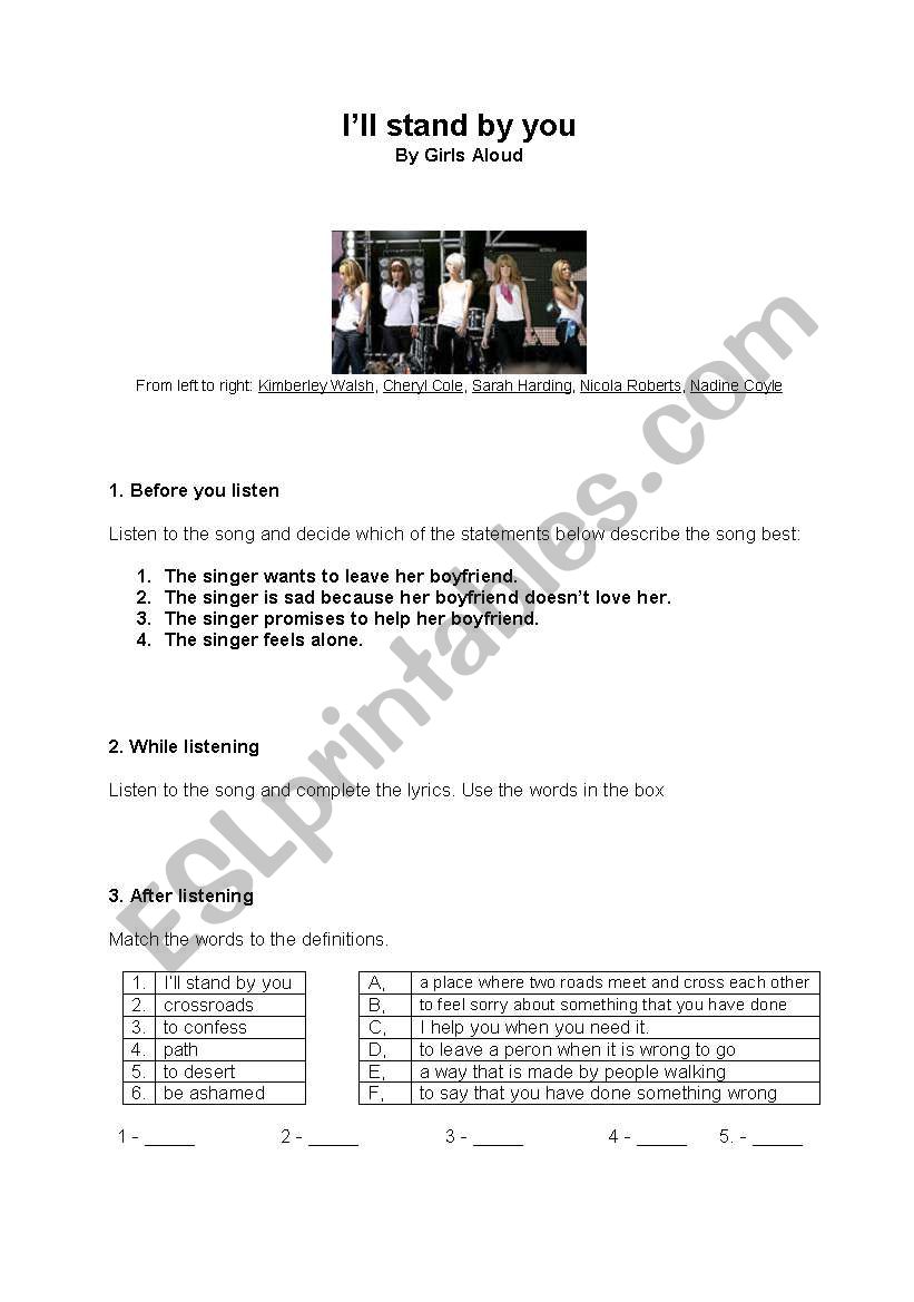 Ill stand by you worksheet