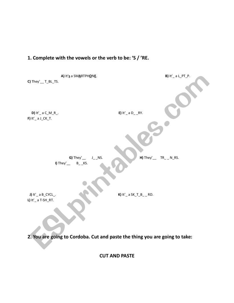 My Things worksheet