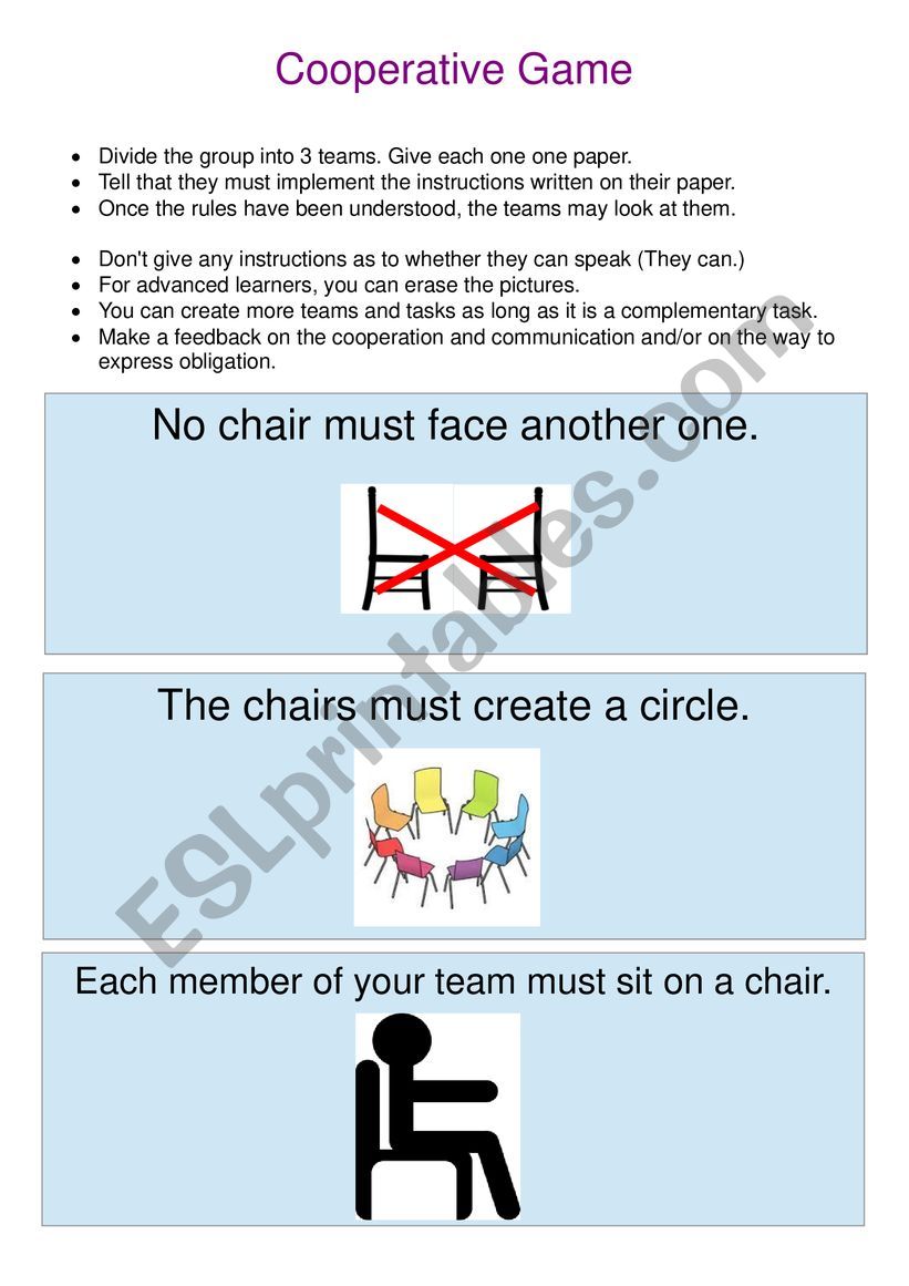 Cooperative Game worksheet