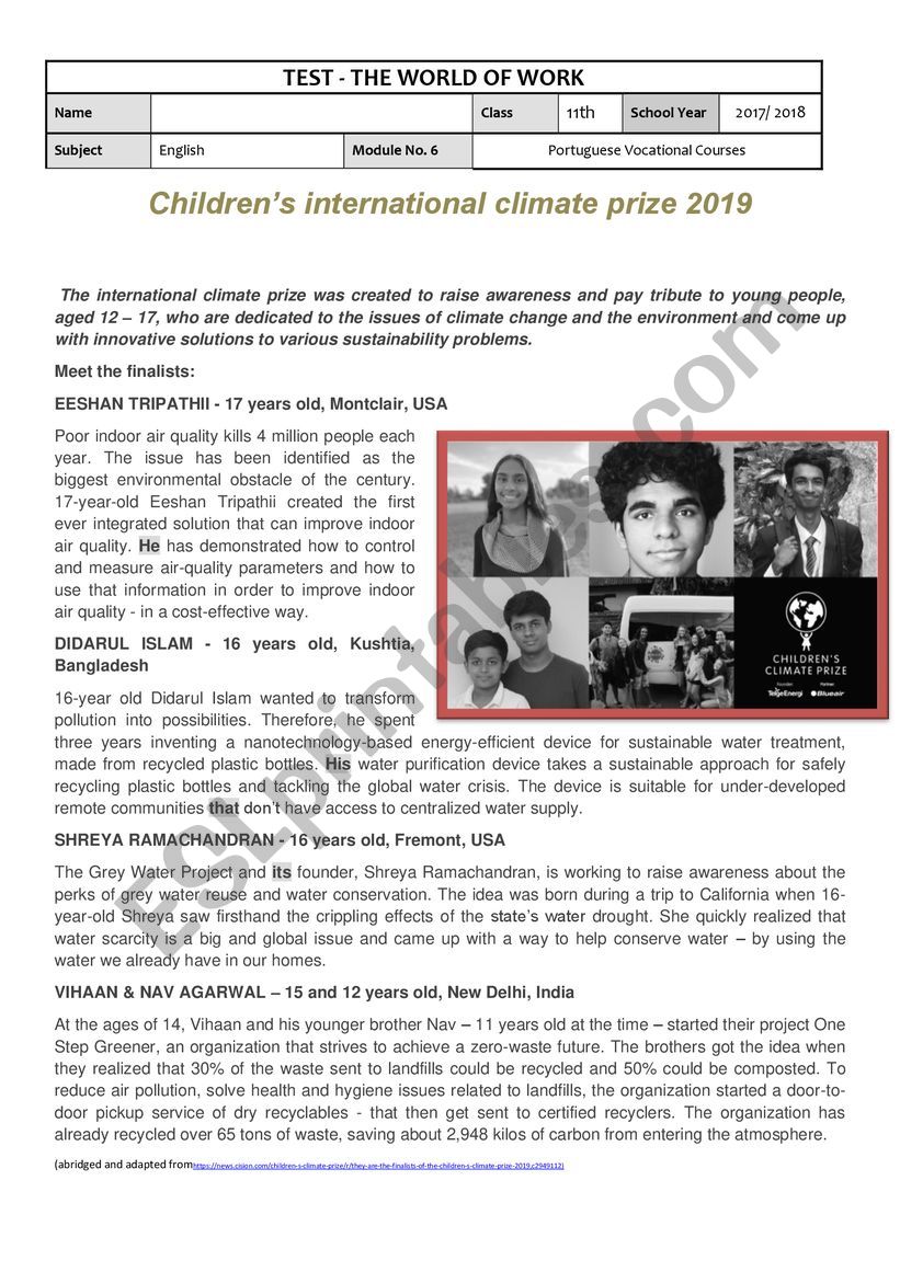 Test - M6 - The International Childrens Climate Prize 2019