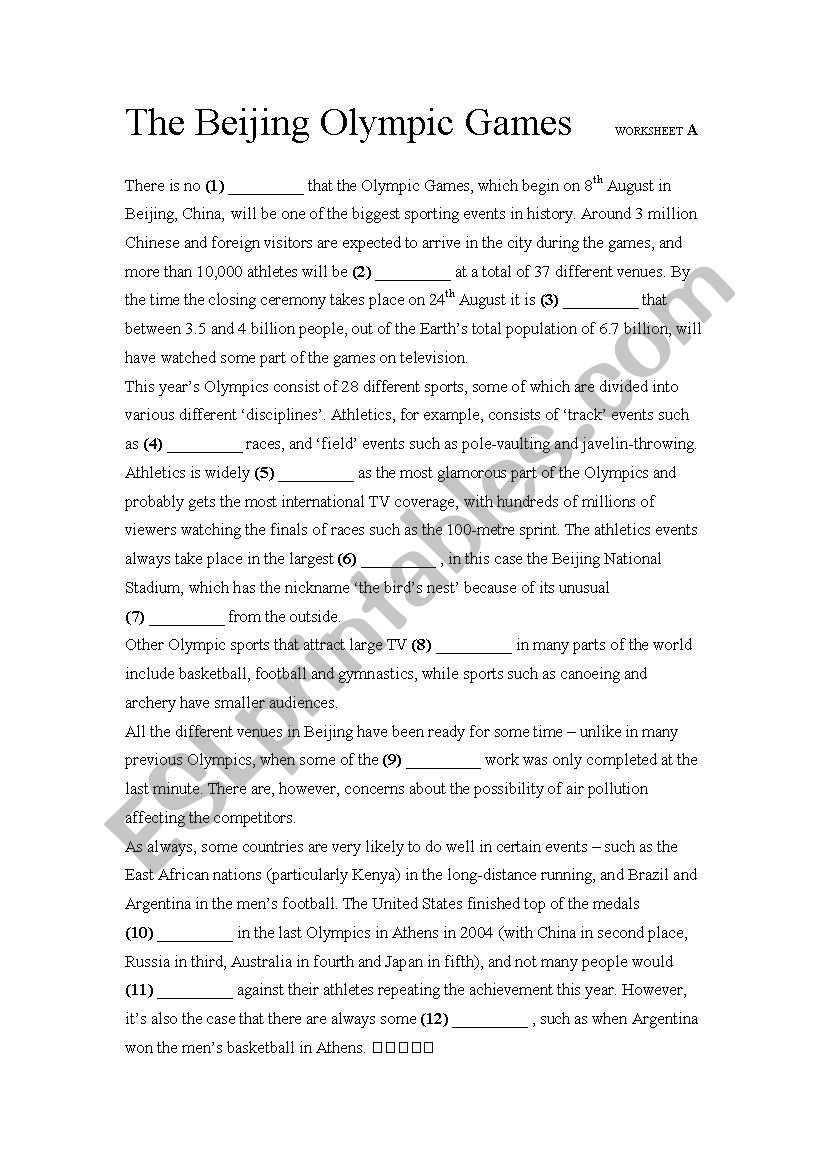 Beijing Olympic worksheet