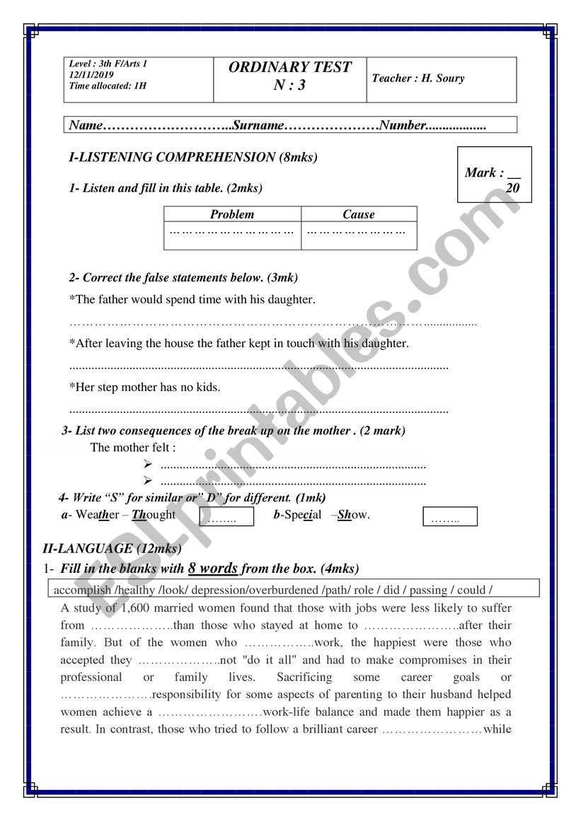 Mid-term test 1 for third formers