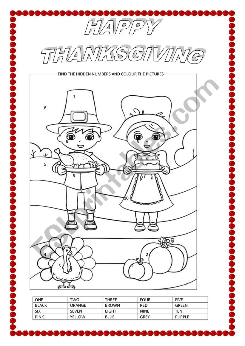 THANKSGIVING COLOURING worksheet