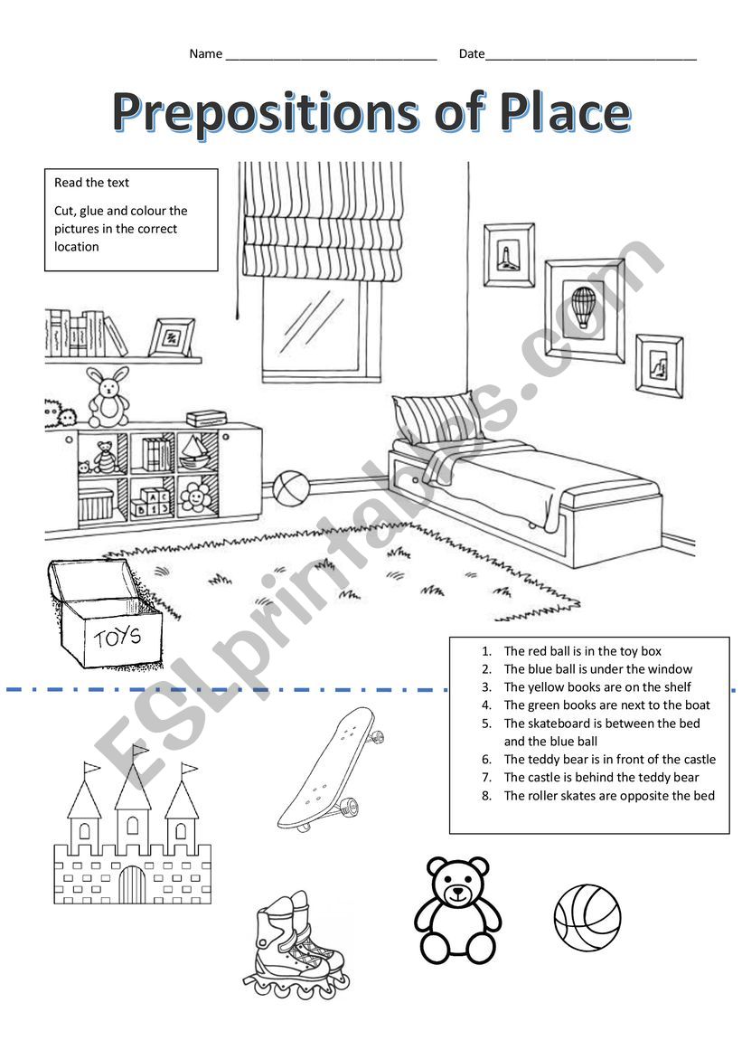 Prepositions Bedroom Activity worksheet