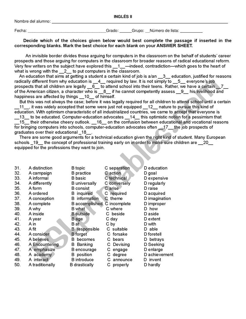 Grammar exercise worksheet