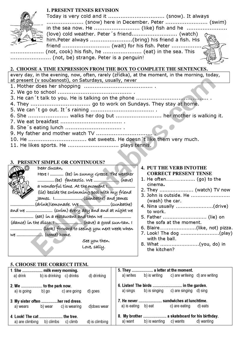 Present tenses revisions worksheet