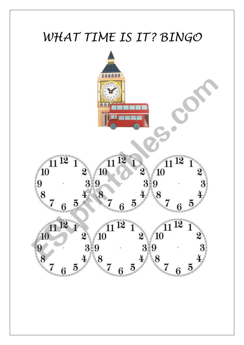 What time is it? Bingo worksheet