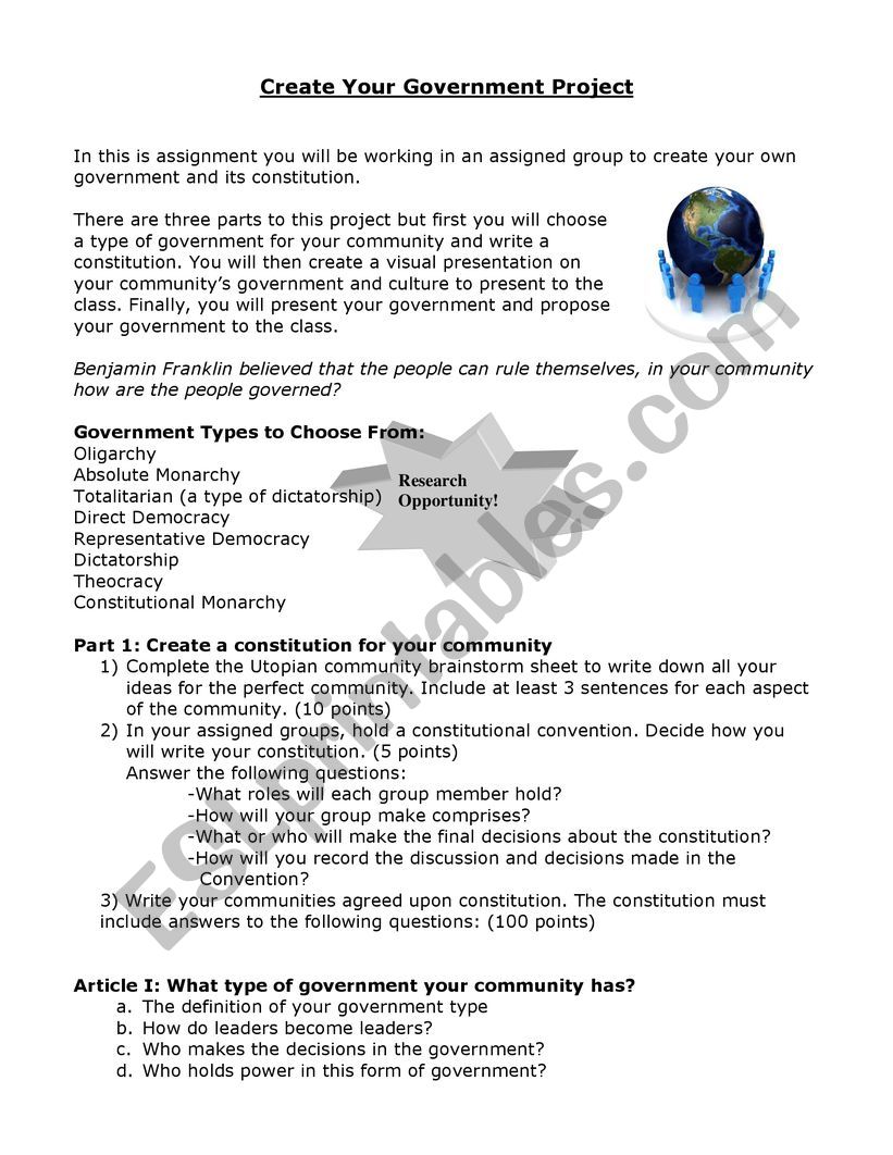 Create your own Government worksheet