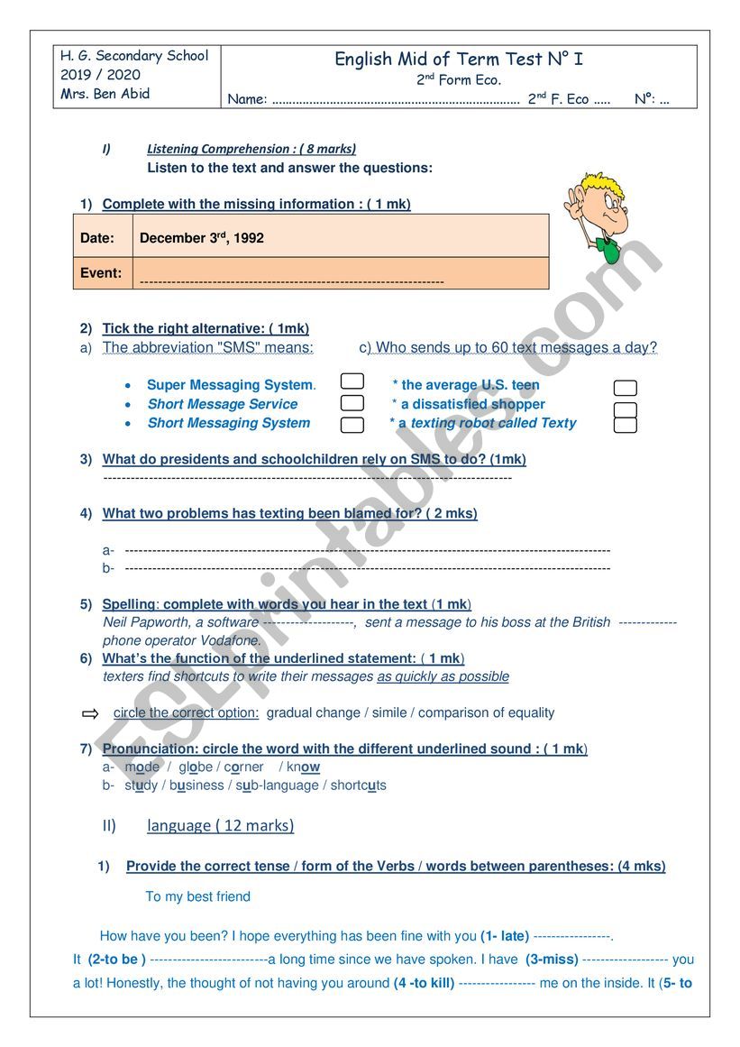 Listening comprehension and language exercises TERM 1