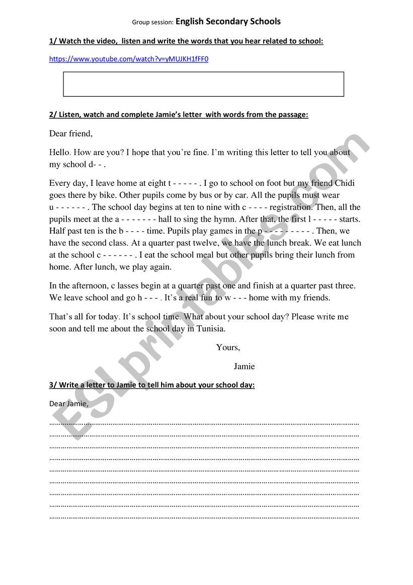 english secondary schools worksheet