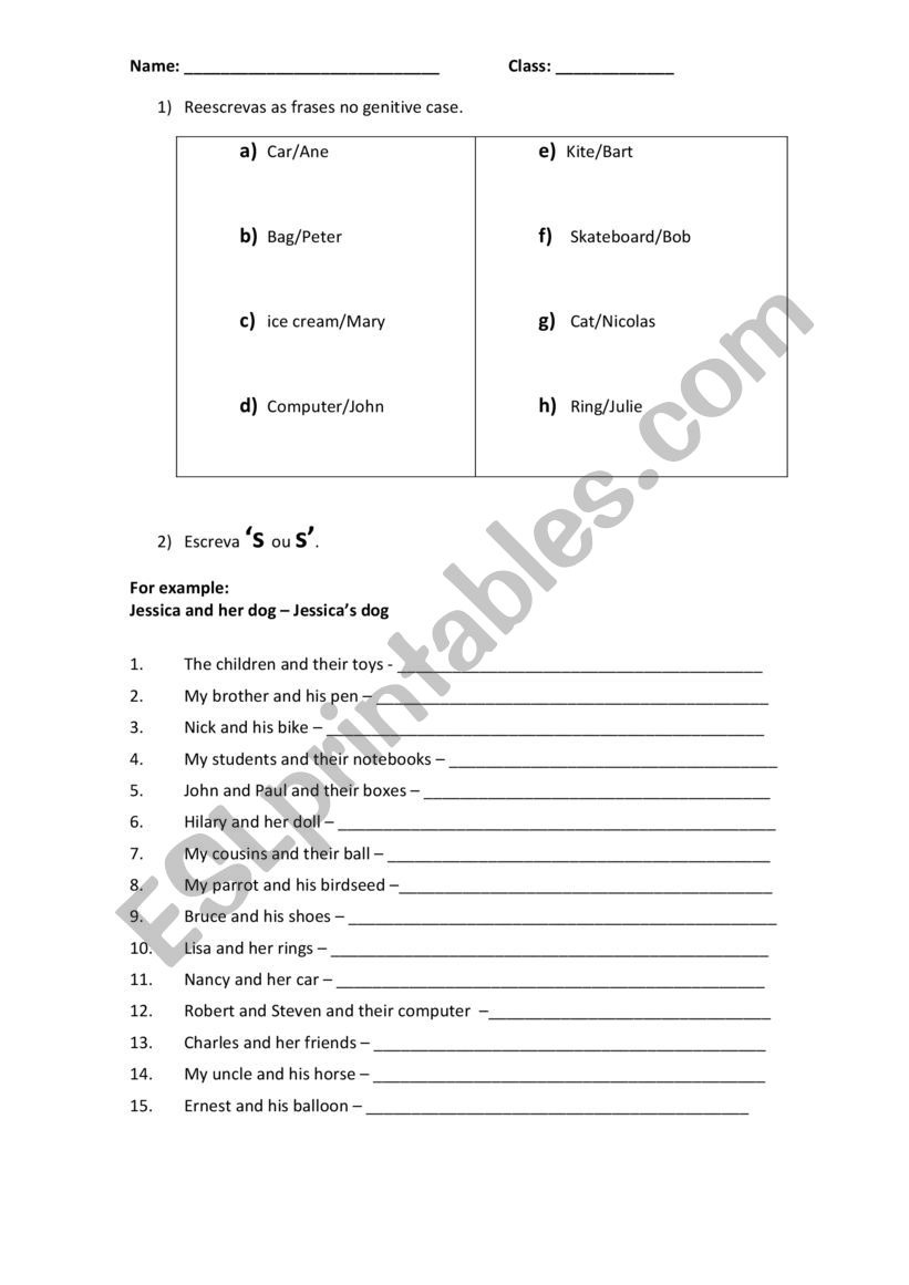 Genitive case worksheet