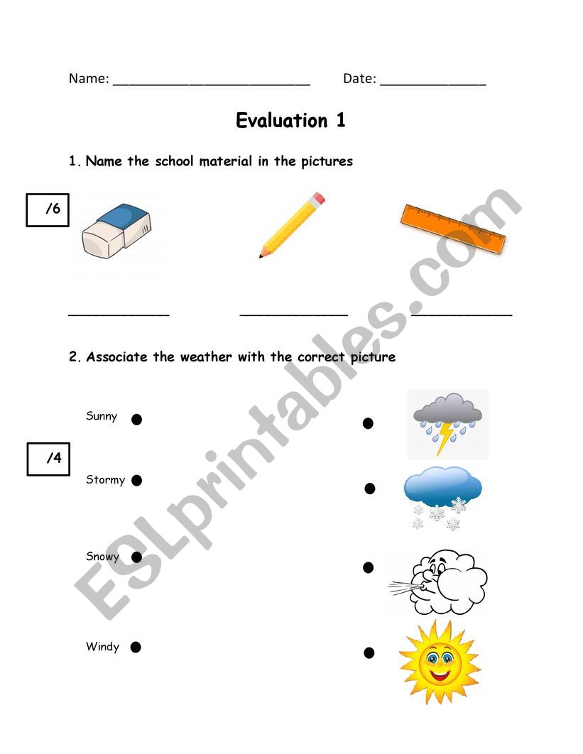 Evaluation Grade 4 ESL worksheet