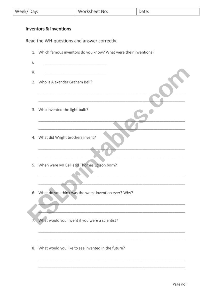 ALEXANDER GRAHAM BELL  worksheet