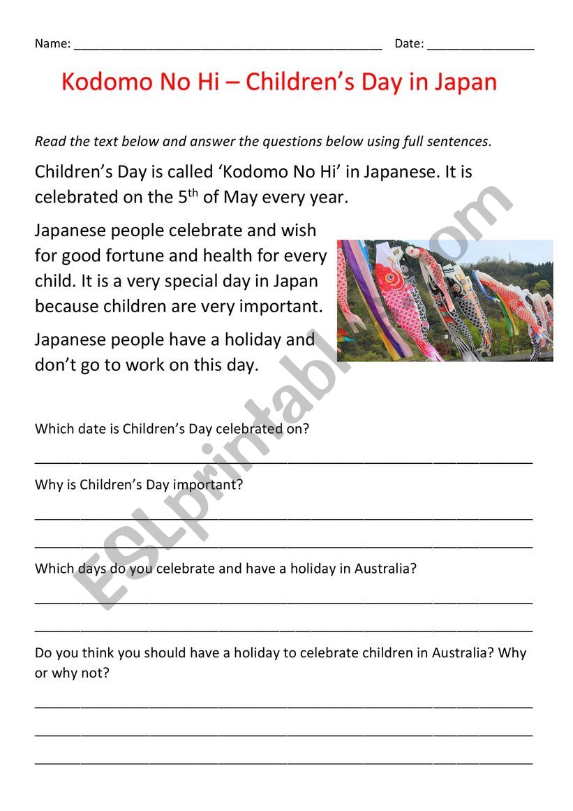 Japanese Childrens Festival Reading Comprehension