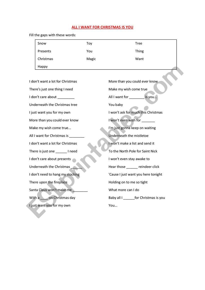 Christmas listening ESL worksheet by nataliagm1696