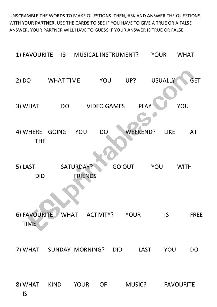 Unscramble words to make questions