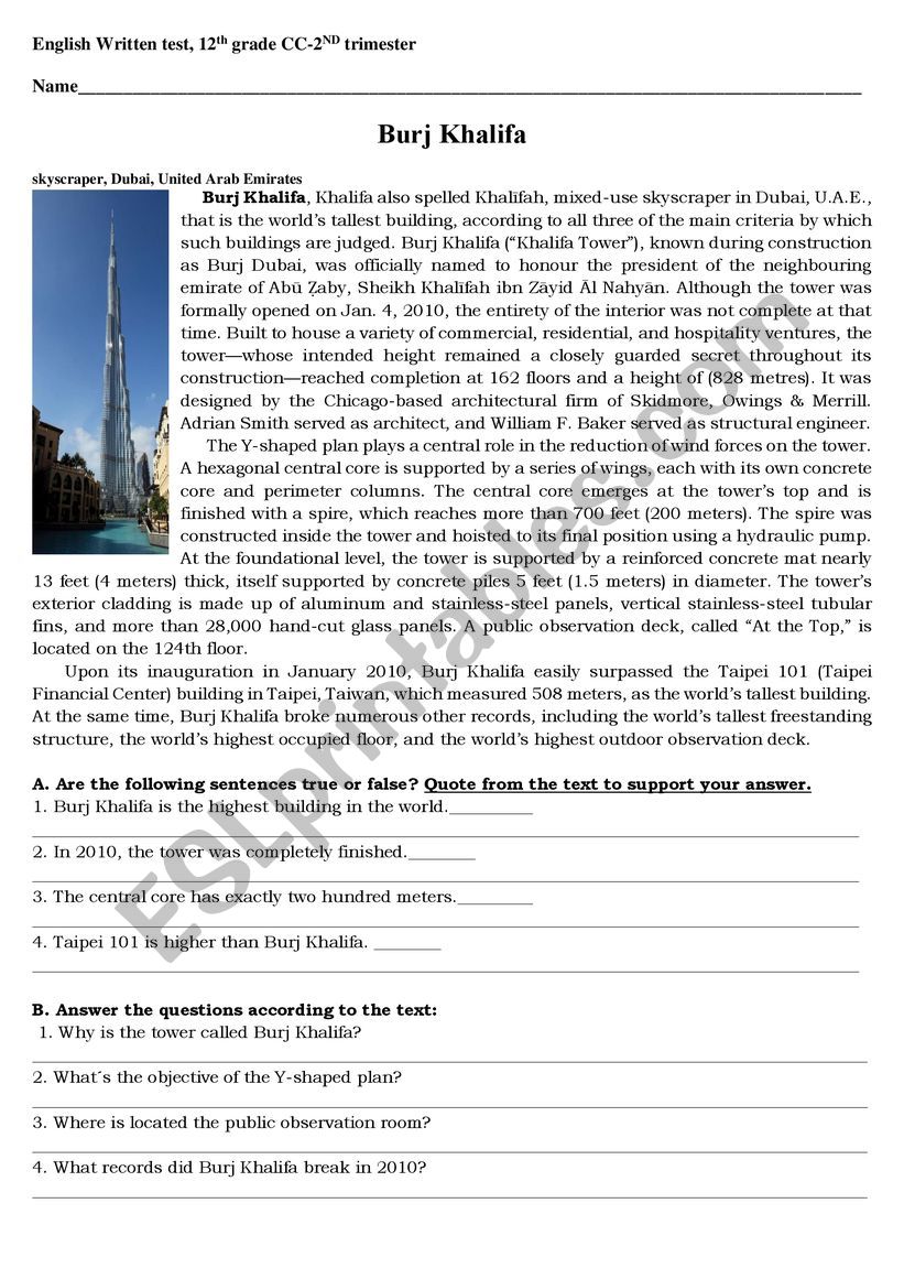 Important buildings worksheet