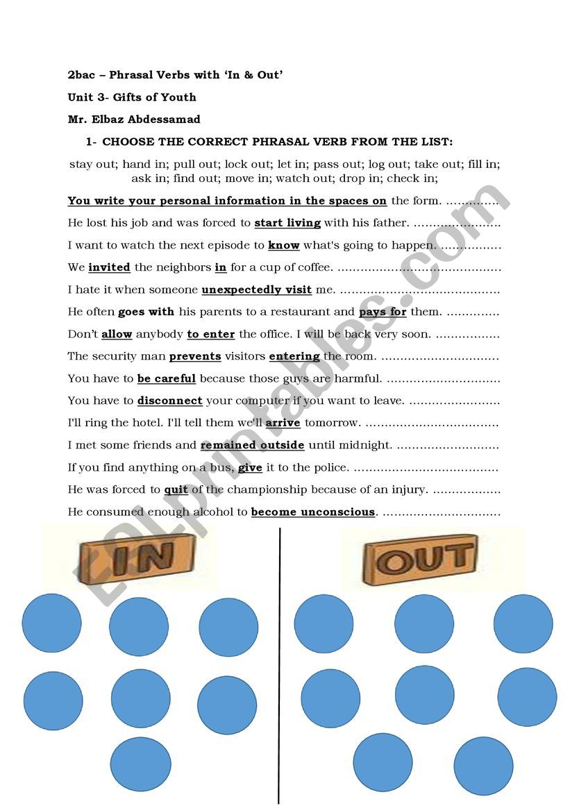 Phrasal Verbs with In & out - 2bac
