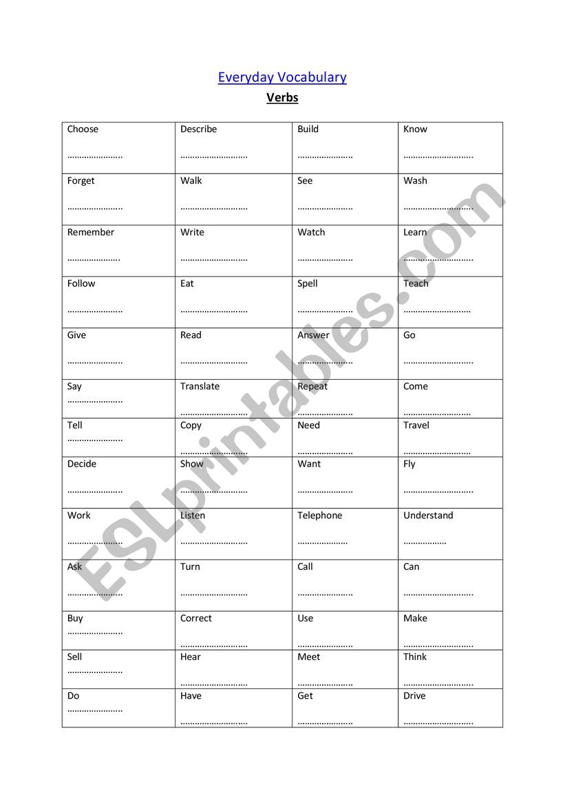 Usual Vocabulary worksheet