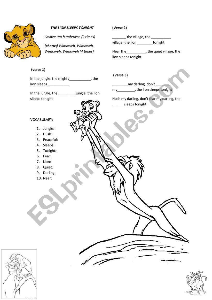 The lion sleeps tonight worksheet