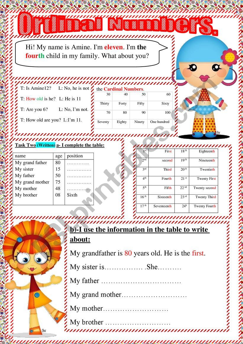 ordinal numbers worksheet