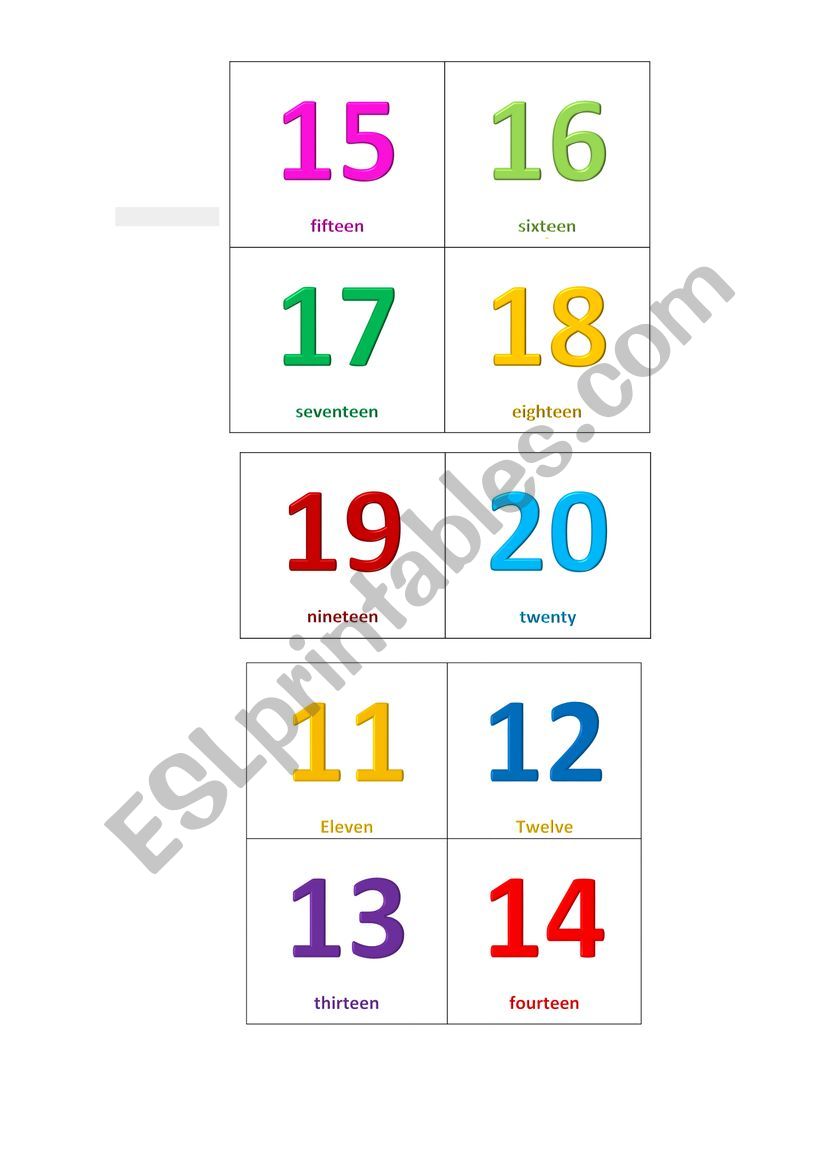 Numbers from 11 to 20 worksheet
