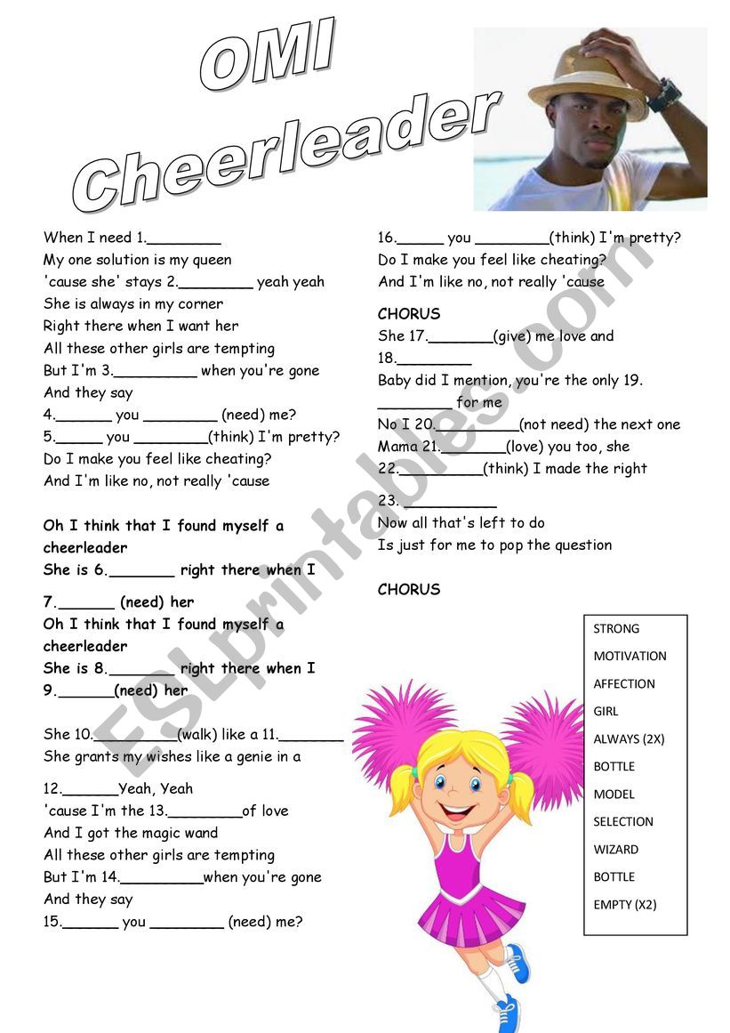 Cheerleader by OMI worksheet
