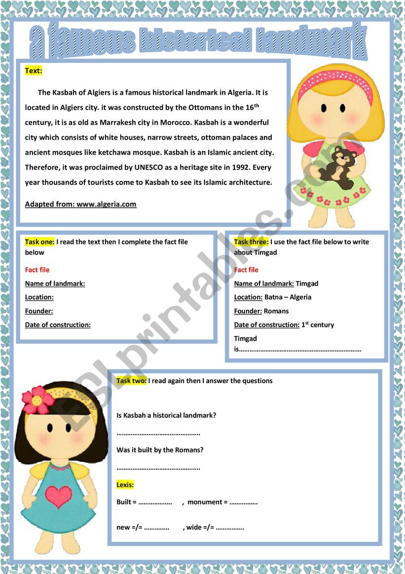 a famous historical landmark  worksheet