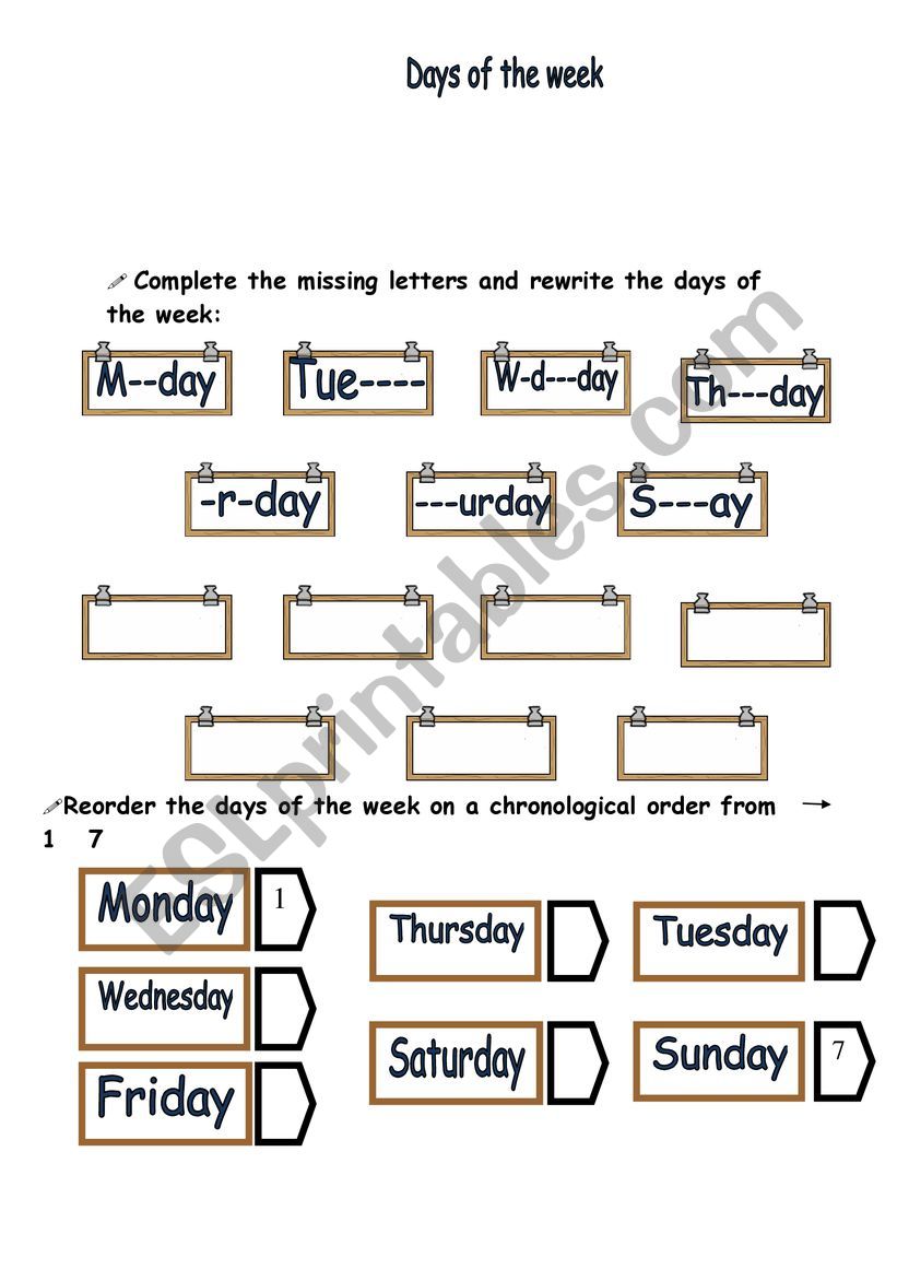 days of the week and timetable