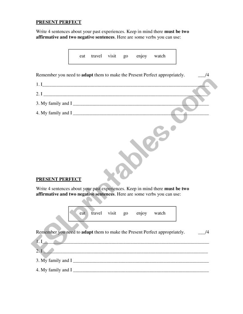 Present Perfect worksheet