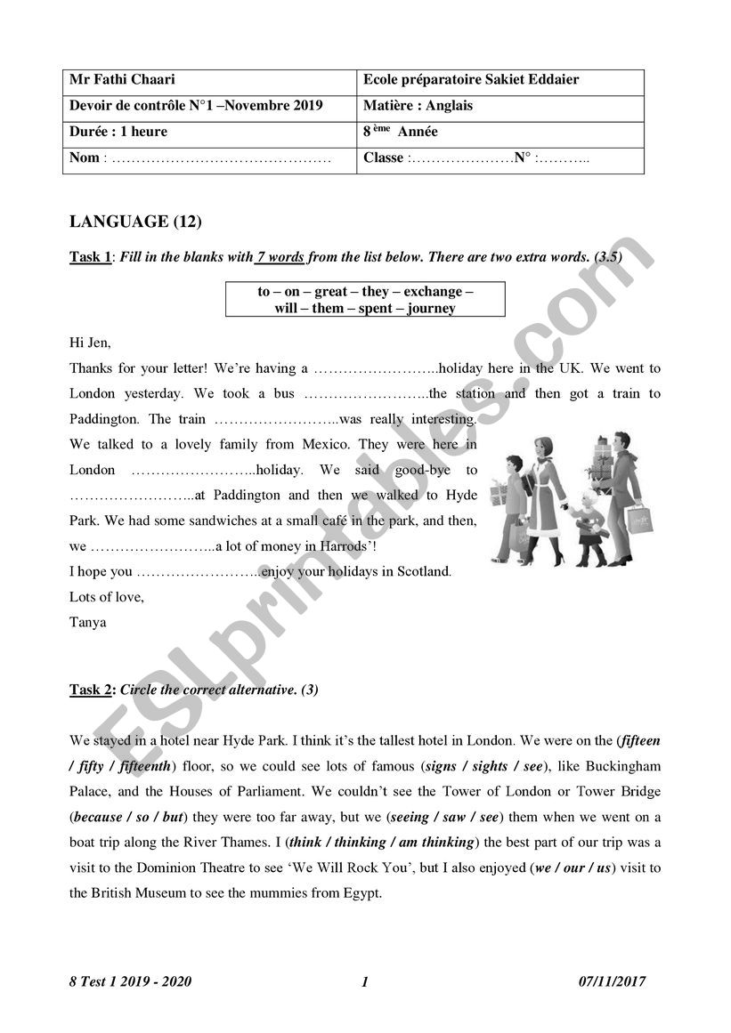 8 Test 1 2019-2020 worksheet