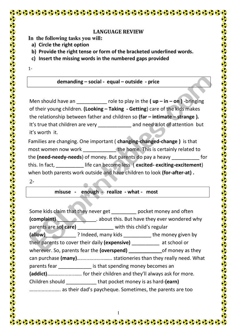 language review 9th form worksheet