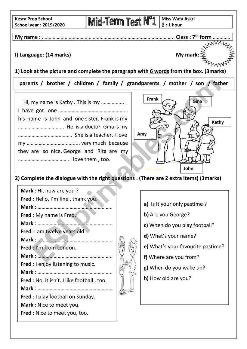 Miid- term test N1 (7th form)