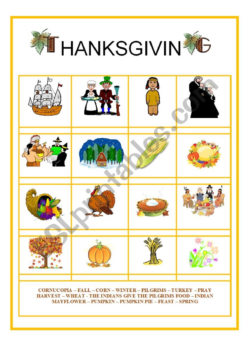 Pictionary = Thanksgiving worksheet