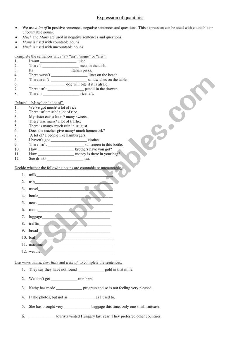 Expressions of quantities worksheet