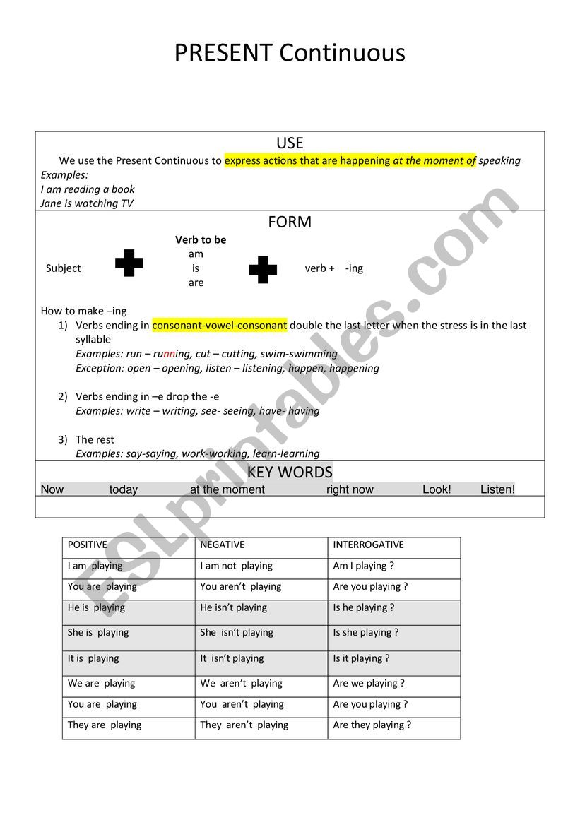 Present Continuous worksheet