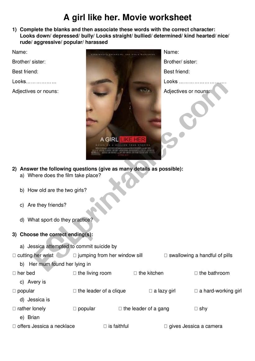 Movie worksheet: A Girl Like Her