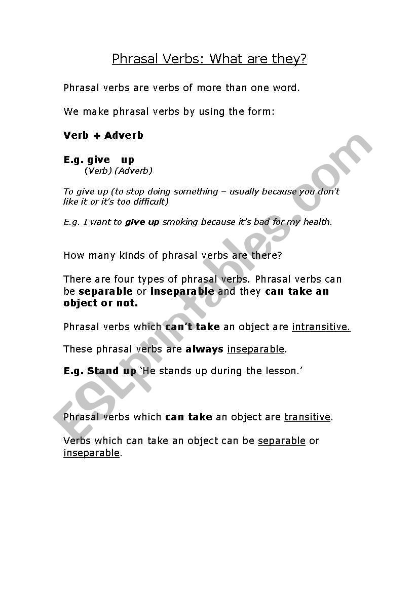 Transitive, Intransitive Seperable & Inseperable Phrasal Verbs