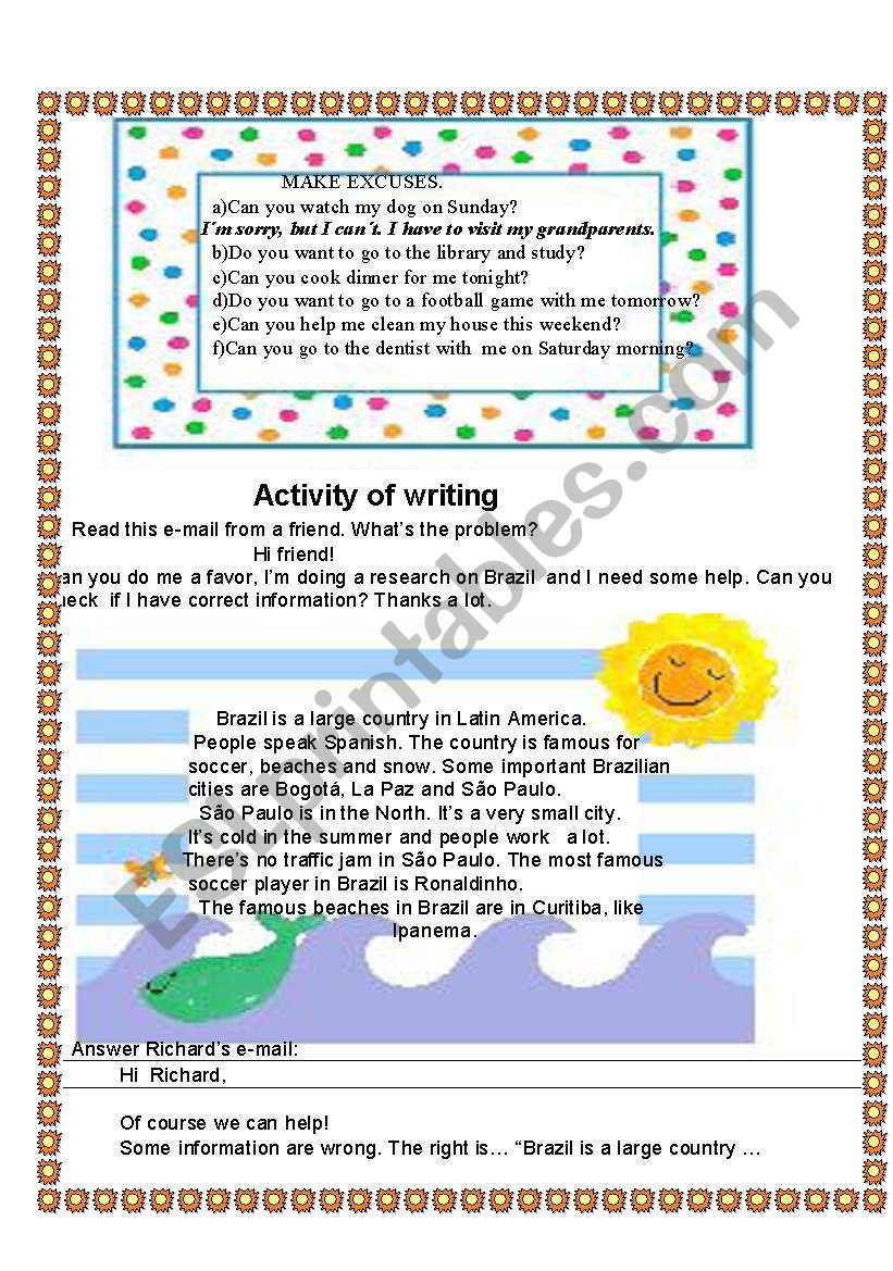 Writing worksheet