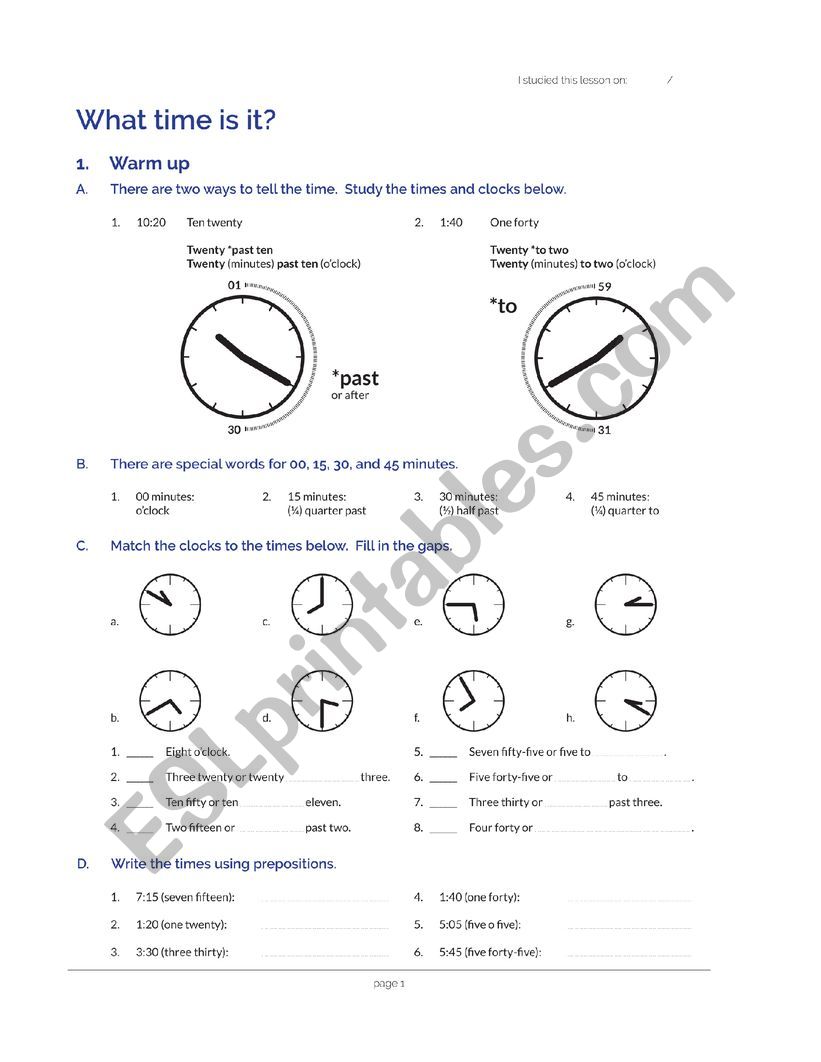 What time is it? worksheet