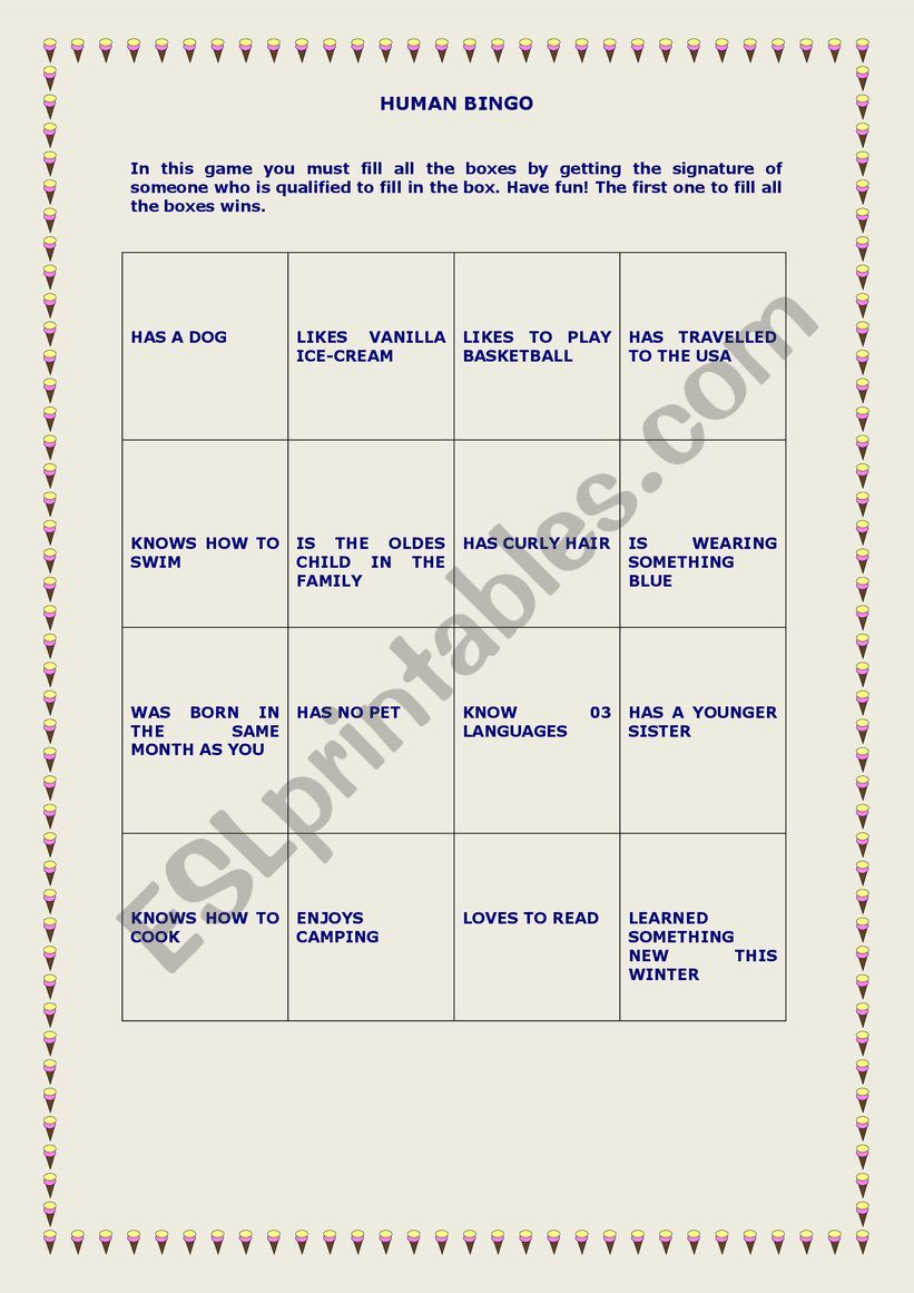 HUMAN BINGO worksheet