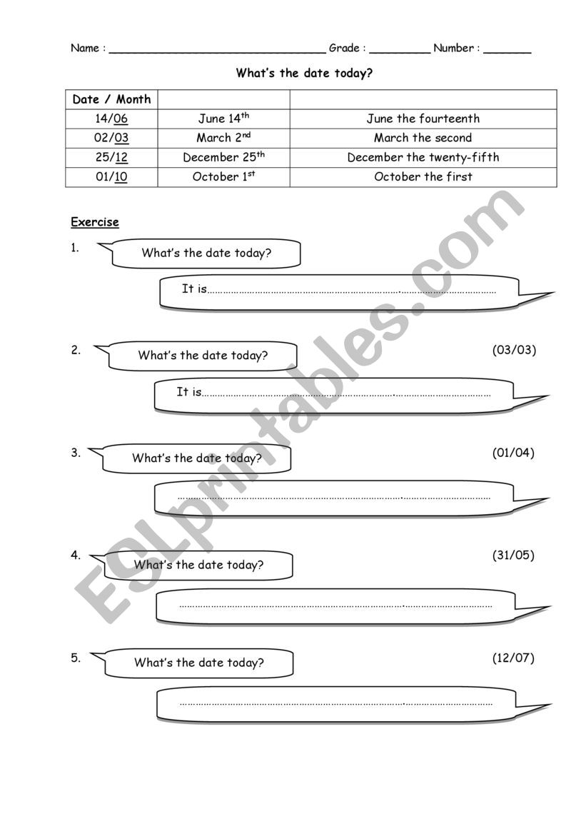 Whats the date today? worksheet