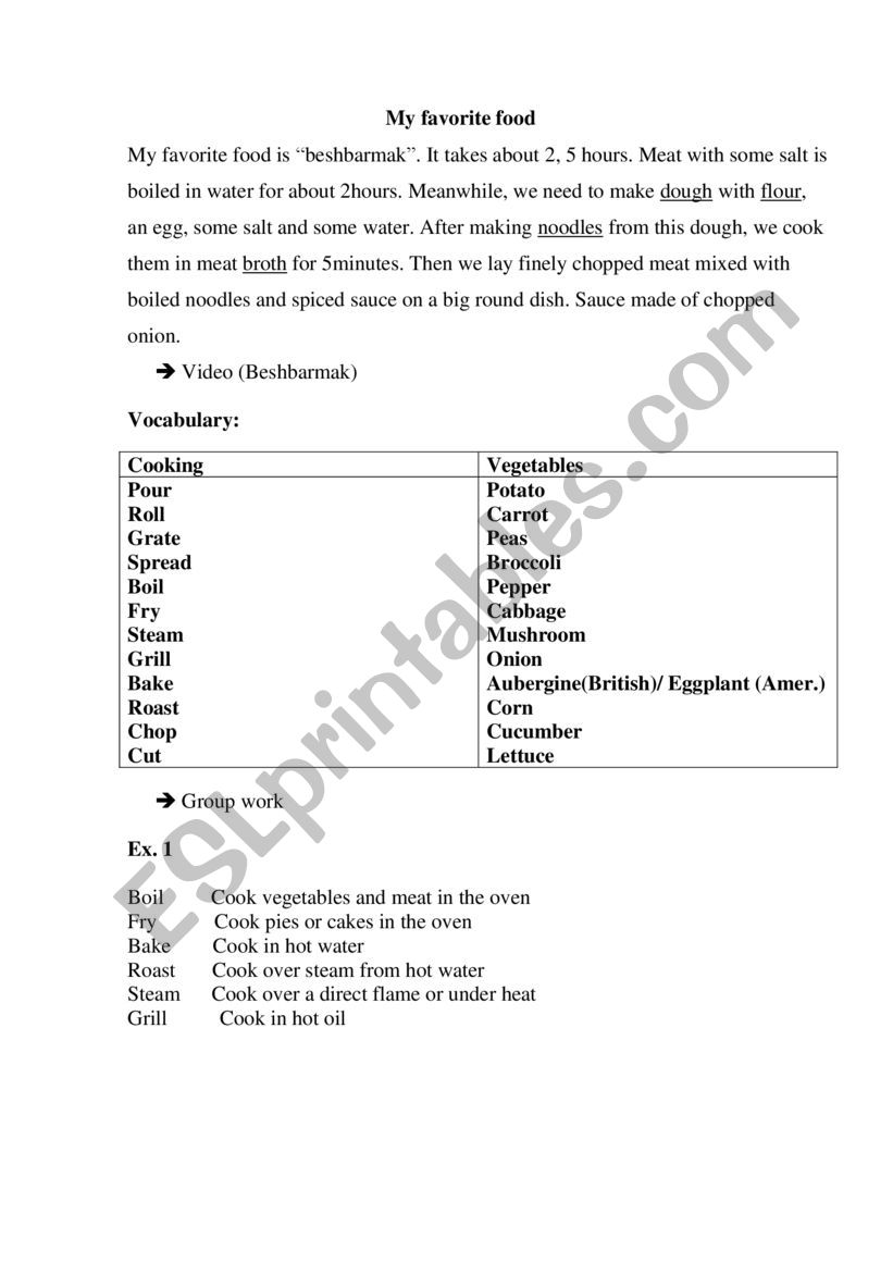 Food worksheet