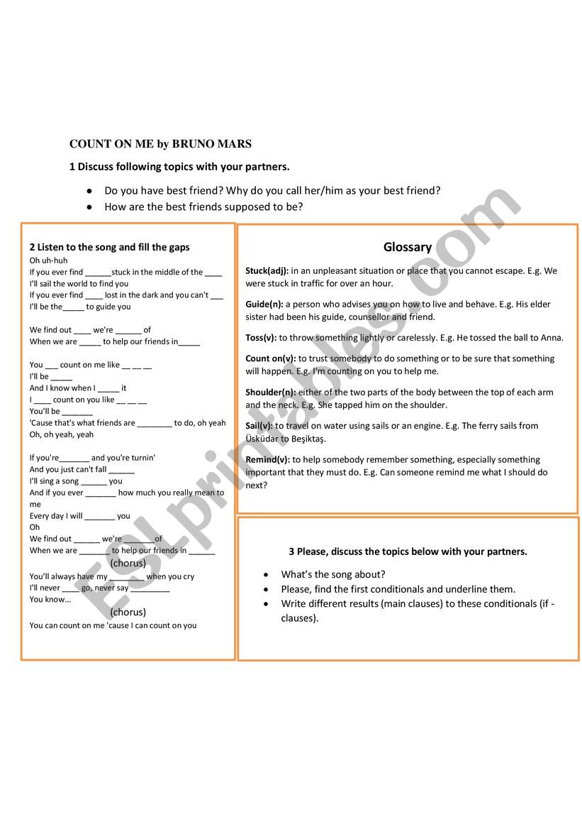 Count on me worksheet