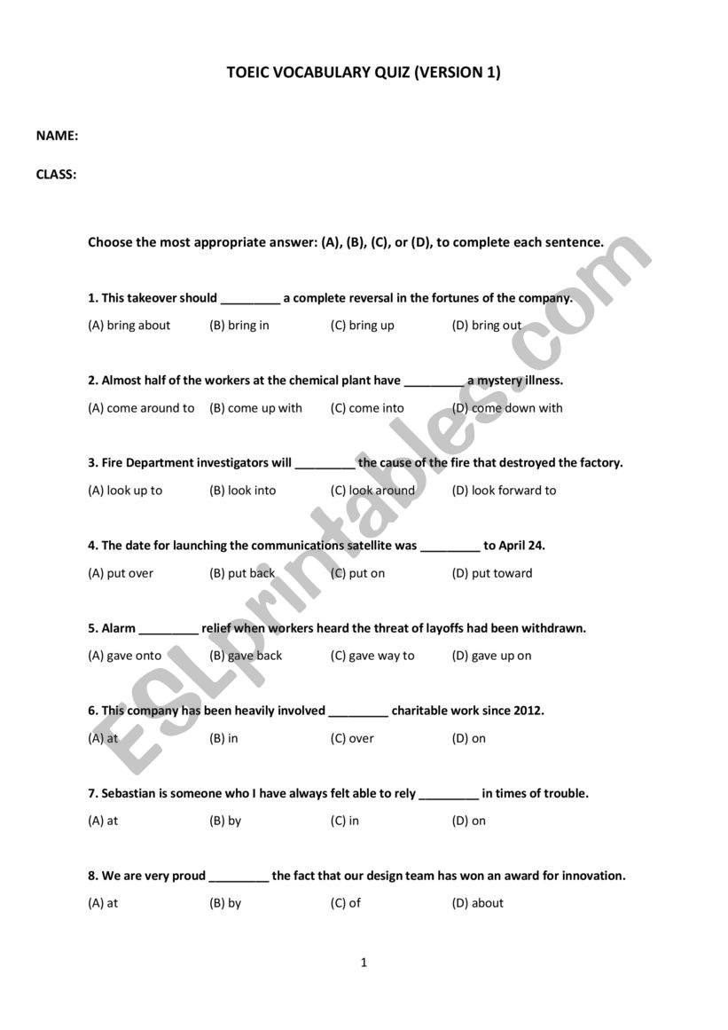 TOEIC VOC QUIZ worksheet