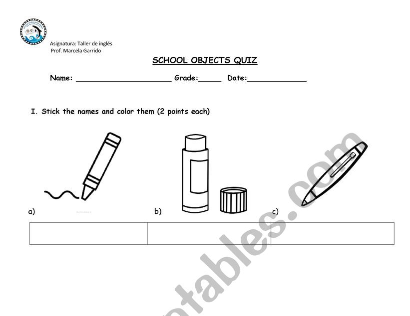 classroom objects worksheet