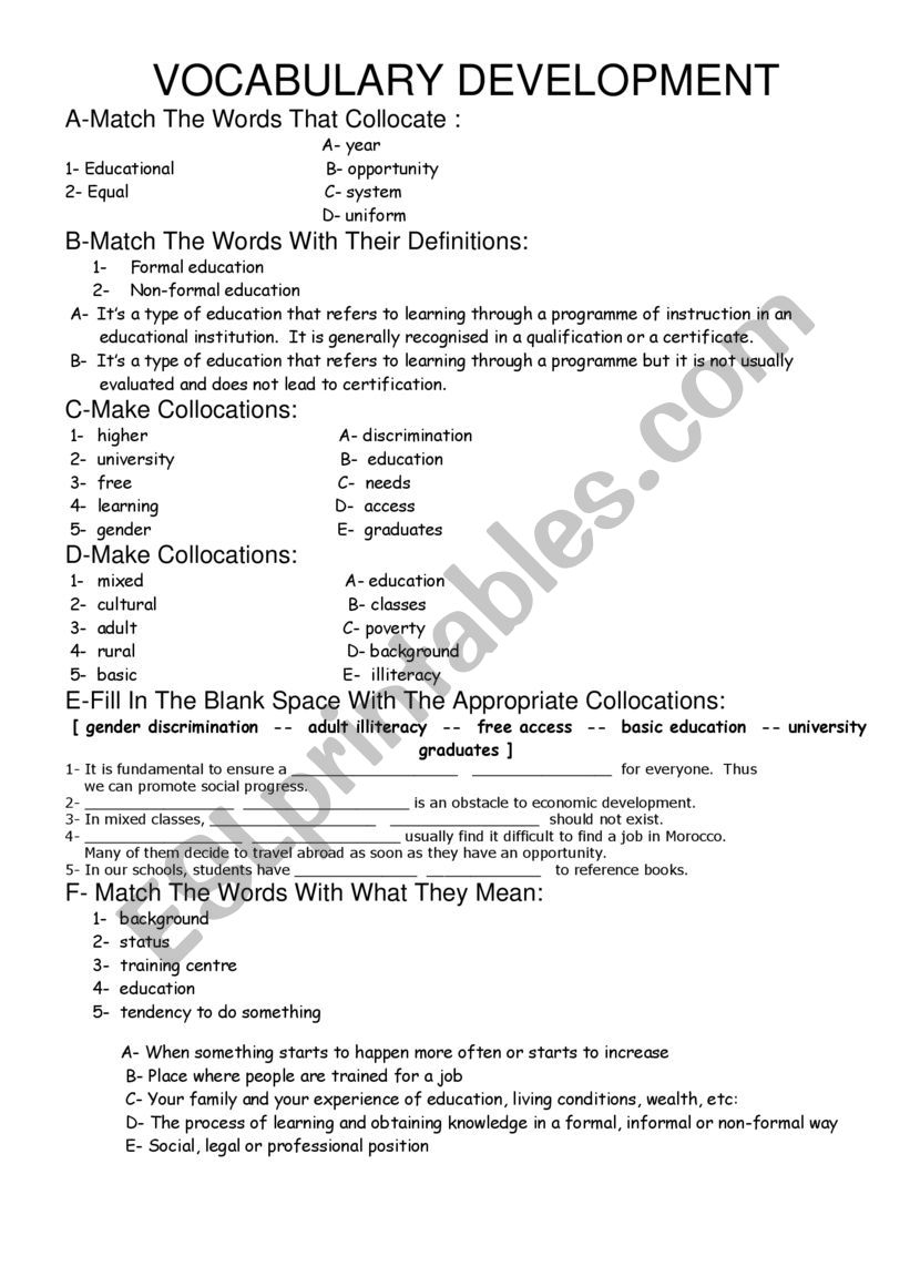 Education - ESL worksheet by bouknifymohammed1985